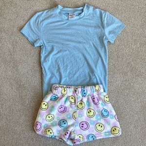 Kids Light Blue Pajama Set with Smiley Face Shorts
